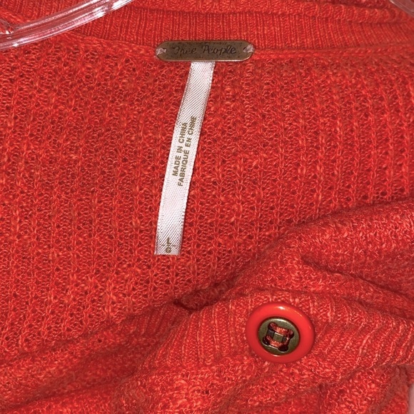 Free People Drape Red-Orange Waffle Knit Longline Buttondown Cardigan Sweater - Picture 4 of 7